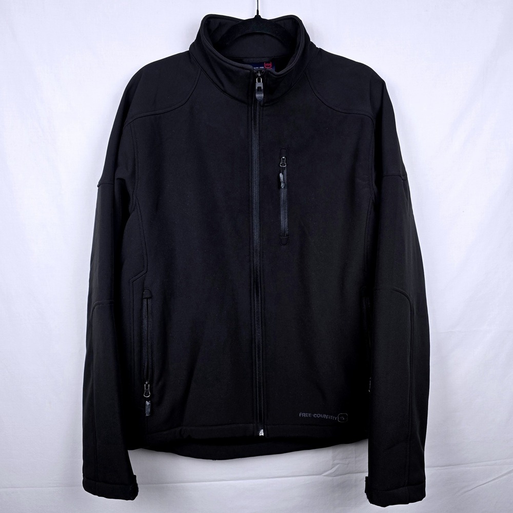 Free Country Mens Softshell Jacket Black Fleece Lined Water Resistant Medium